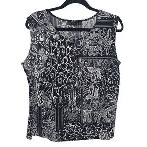 Picadilly made in canada womens XL black white sleeveless paisley floral blouse